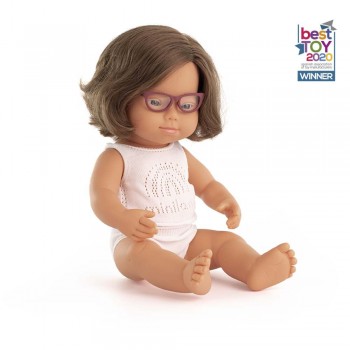 ΚΟΥΚΛΑ EUROPEAN GIRL DOWN SYNDROME WITH GLASSES 38 CM ΜΕ ΕΣΩΡΟΥΧΑ